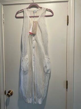 Crea Concept Lightweight White Knit Sheer Button-Front  Sweater Vest NWT